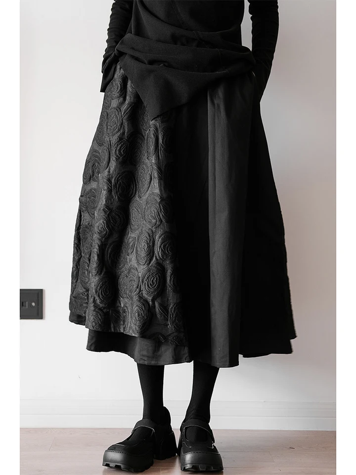Dámska čierna gotická kvetinová sukňa Y2K dlhá sukňa harajuku elegantná patchwork sukne 2000. rokov 90. rokov vintage emo oblečenie leto