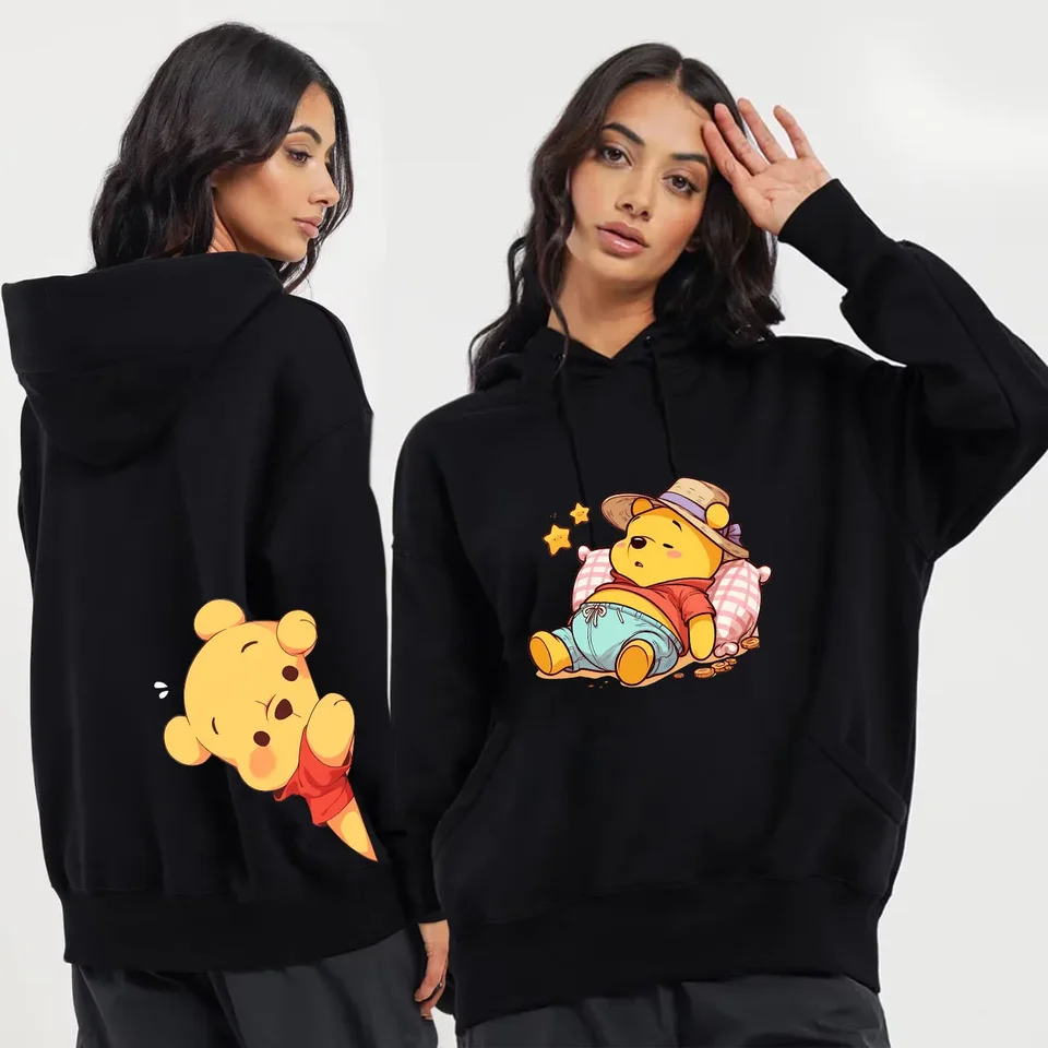 Dámska športová mikina clo bez módy móda roztomilý Disney Winnie the Pla Patter Pullover Y2K Streetwear Veľká veľkosť voľného vrchu