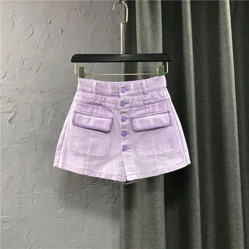 Dámske 2024 letné letné nové módy Vysoký pás Kórejský vreckový vreckový vreckový sukňa s sukňami široké nohavice A-Line Denim Shorts