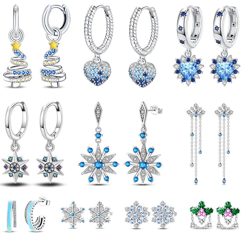Dámske 925 Sterling Silver Snowflake Vianoce šumivé zirkónové zimné náušnice vhodné pre zásnubné večierky vynikajúce šperky