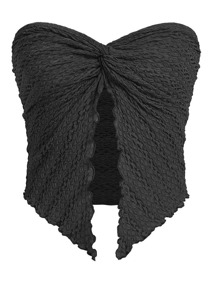 Dámske bandeau tank Tops y2k bez ramienok s plodinami Top rukáv bez rukávov Twist Front Split hem trubice Tops Tops tričko