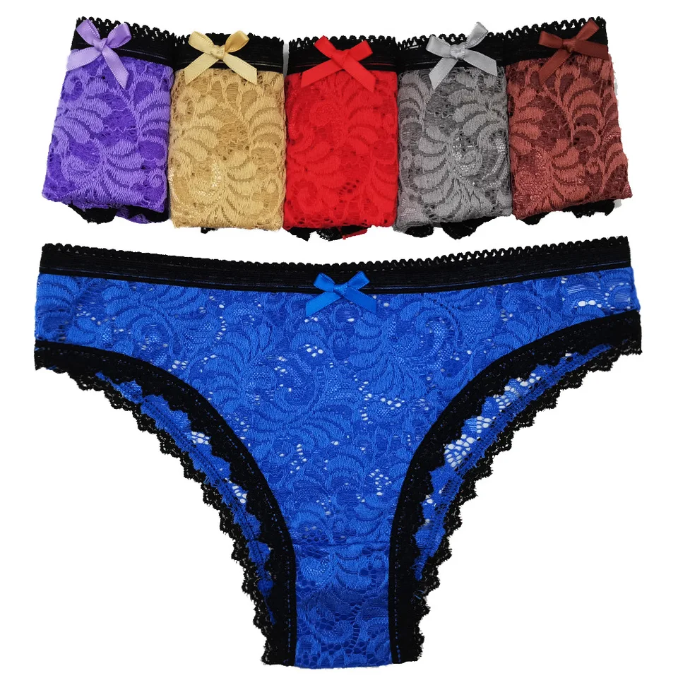 Dámske bavlnené nohavičky Sexy čipky Transparentné nohavičky spodná bielizeň spodná bielizeň Žena Známi 6 ks/set