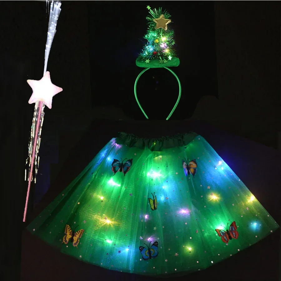 Dámske dievča Light Up Tutu sukňa LED žiara strom čelenka víla Kostým kúzlo Stick Party Darček narodeniny svadobný festival