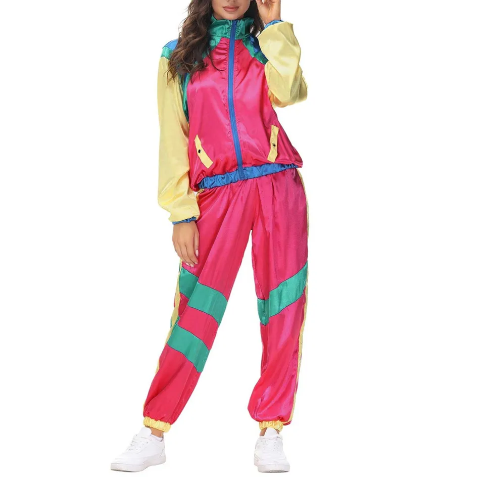 Dámske diskotéky Sada 2024 Hip Hop Jackets + Dlhé nohavice súpravy Set Retro 80S Dámsky muži Windbreaker Tracksuit 2 -Set Set