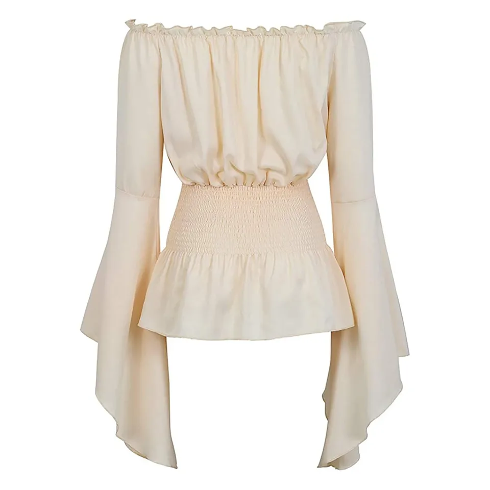 Dámske elegantné blúzka Top s dlhým rukávom boho plus veľké tričká Gothic Ruffle Pirát sukňa Cosplay kostýmy Jedno ramenné košele