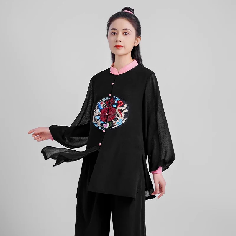 Dámske elegantné bojové umenia oblečenie tai chi uniforma kung -fu výkon a súťaž kostým tradičný čínsky štýl čierny