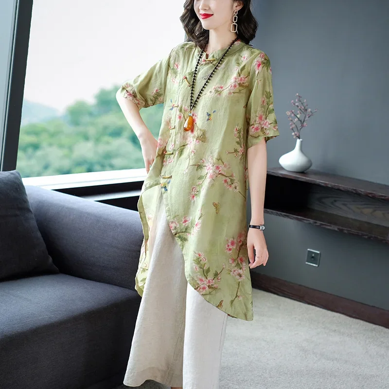 Dámske Hanfu Tops Summer Nový čínsky štýl retro sponky Ženy Orientálna žena Solid Yoga Castry Cotton Linen Blouse 12554