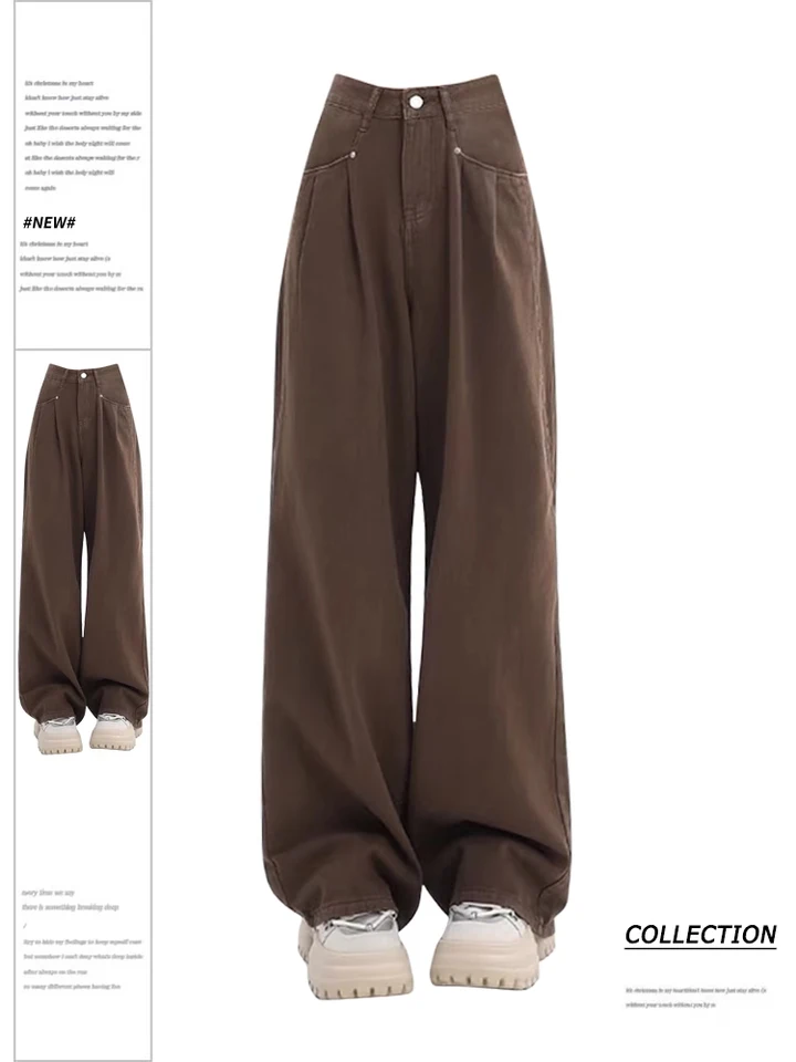 Dámske hnedé y2k baggy džínsy vintage harajuku estetické nadmerné džínsové džínsové nohavice Japonské džínsové džínsové nohavice hanebné oblečenie
