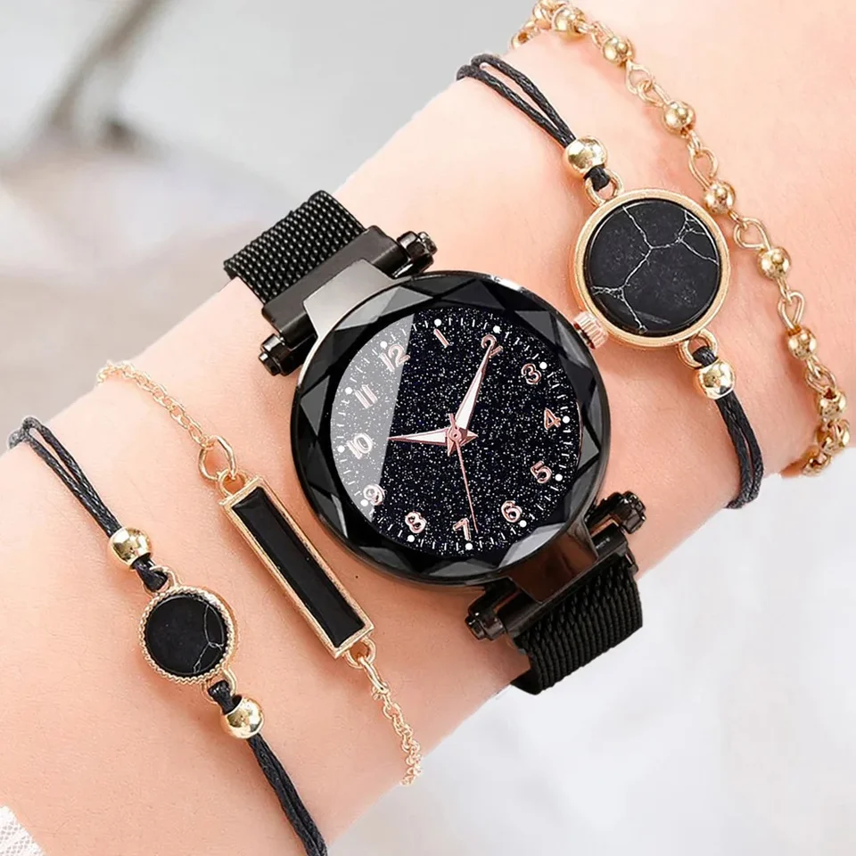Dámske hviezdne oblohy Round Dial Quartz Zápraty