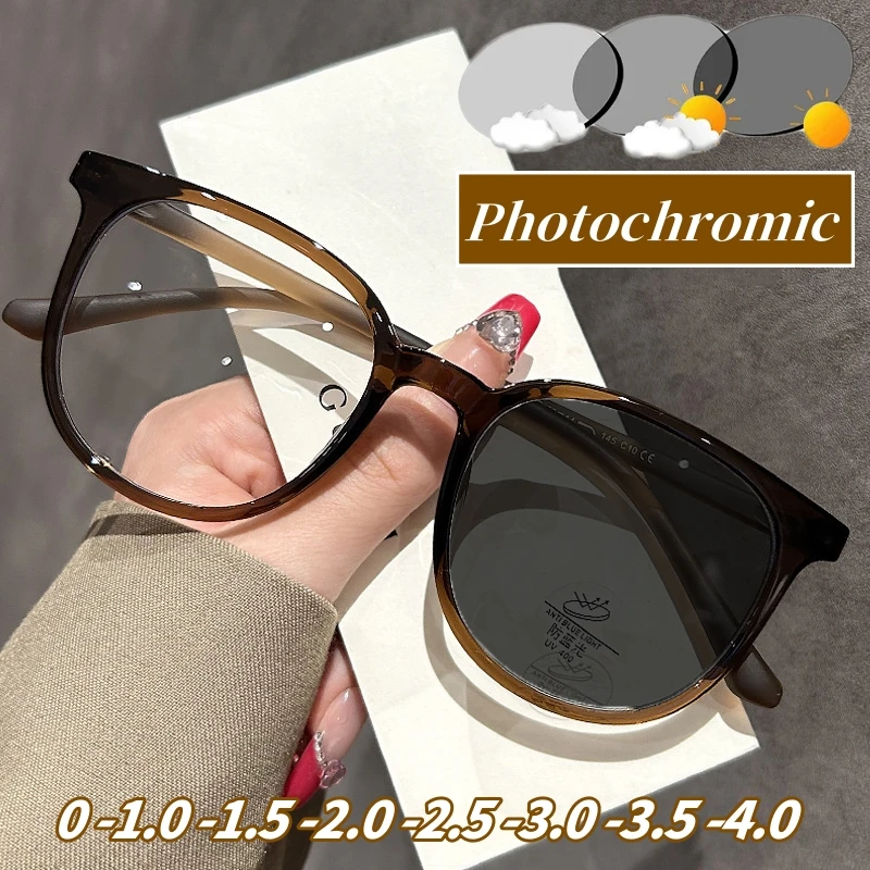 Dámske inteligentné fotochromatické mínus okuliare Diopter Outdoor Color Zmena slnečných okuliarov Trendy Myopia Predpisové okuliare
