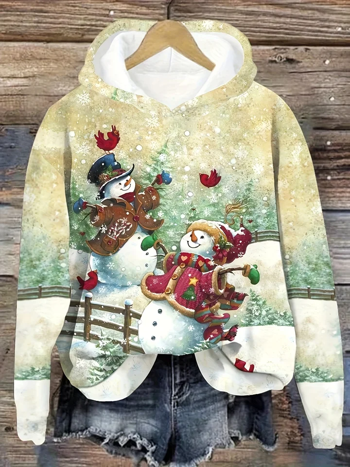 Dámske kapucňové kapucňa Vianočné téma snehuliaka Grafika Streetwear Polyester pletené textílie Tops Tops Casy Pullover Dámske oblečenie