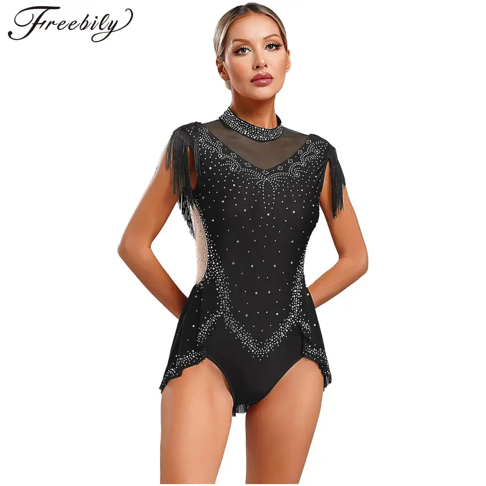 Dámske krasokorčuľovanie Lyrický latinský tanečný balet Gymnastika Bodysuit bez rukávov bezhlboky
