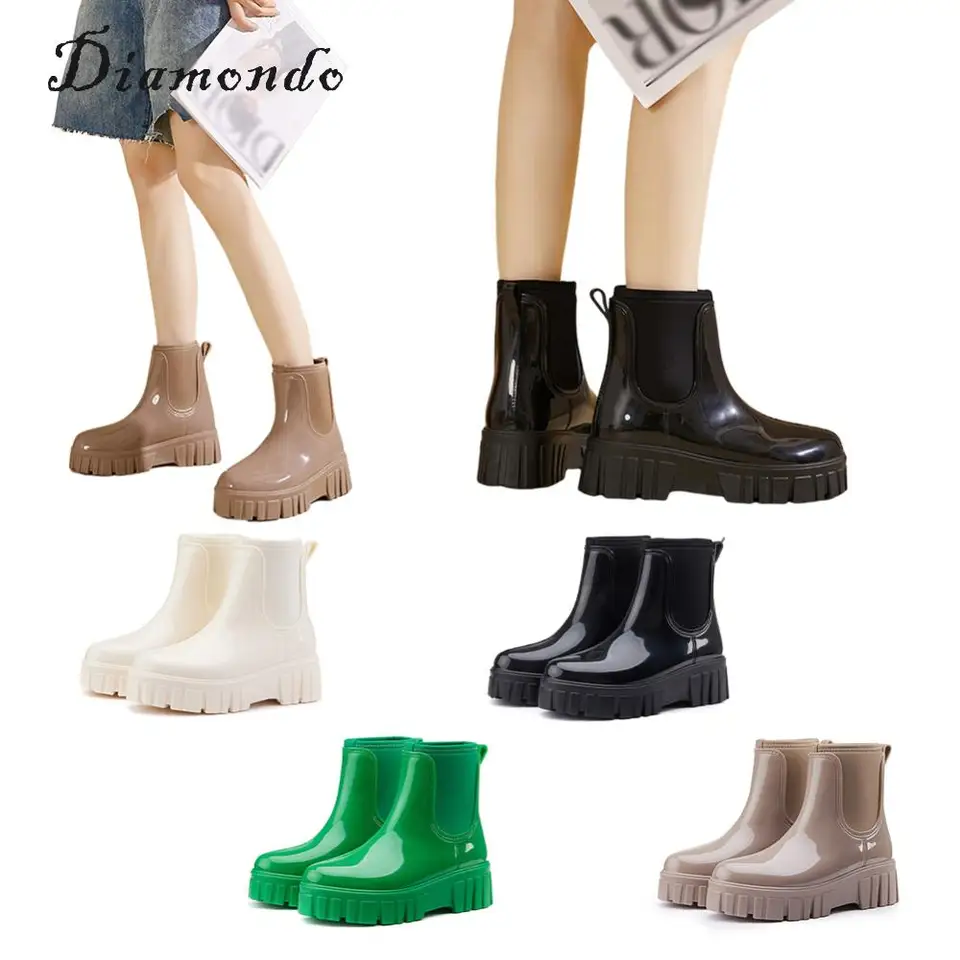 Dámske krátke dažďové topánky Anti-štrbina Chelsea Rainboots Smyk na záhradné topánky členky Rain Shoes topánky