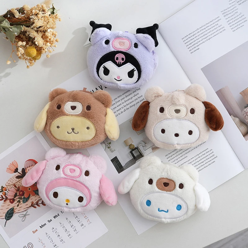 Dámske kľúče retiazky Karikatúra plyšová minca kabelka roztomilá melódia kuromi cinnamoroll bábiky pre deti dievčatko zips peňaženka ukladacie puzdro
