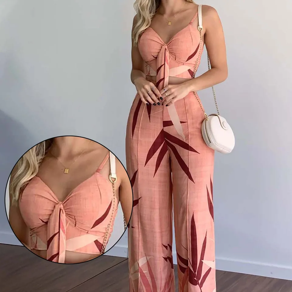 Dámske letné 2 -dielne oblečenie Elegantné tlač krátke Camis Top Long Pant Set na narodeniny darčeky Novoročné darčeky Nin668