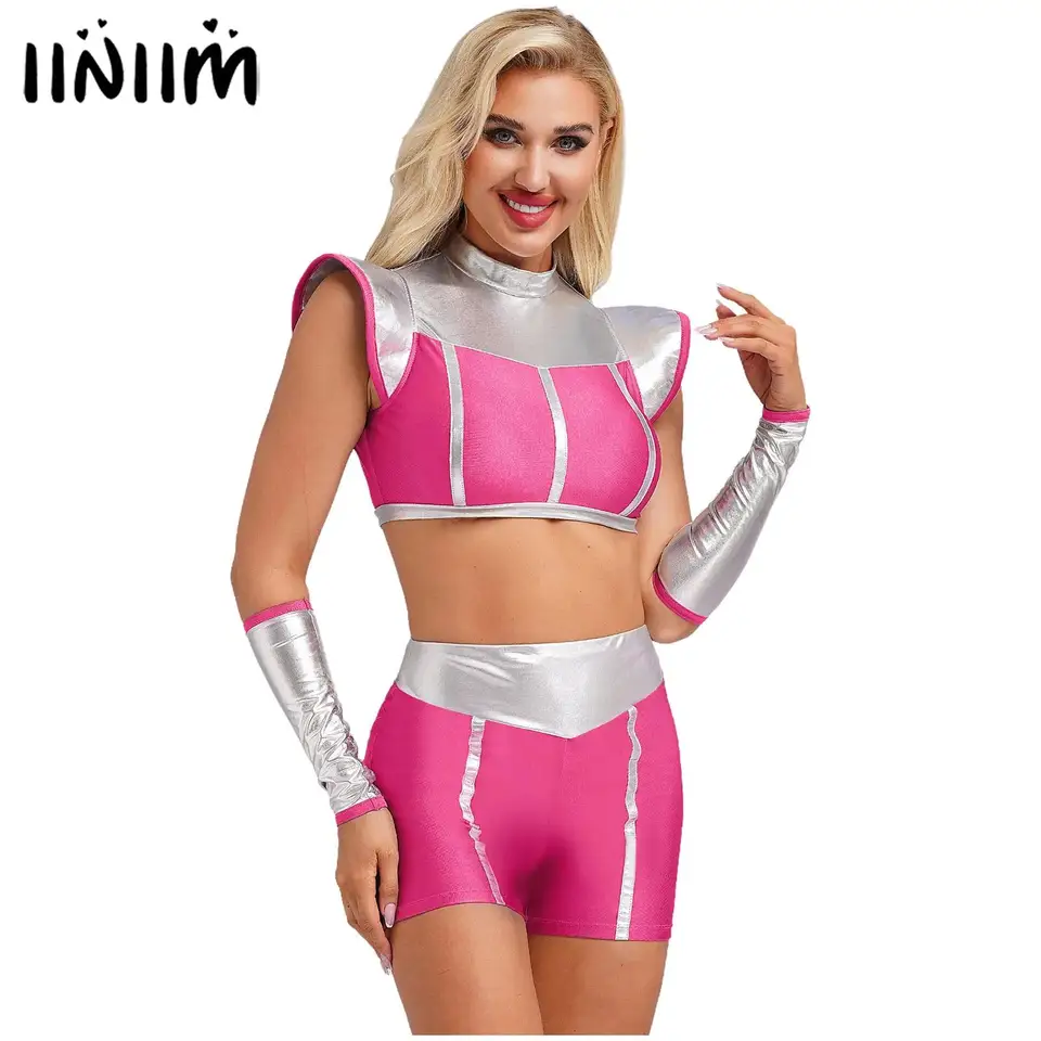Dámske mimozemské vesmírne vesmír cutie cosplay kostým plodiny vrchné šortky a rukávy paže Party Anime Astronaut Robot Roleplay Clothings