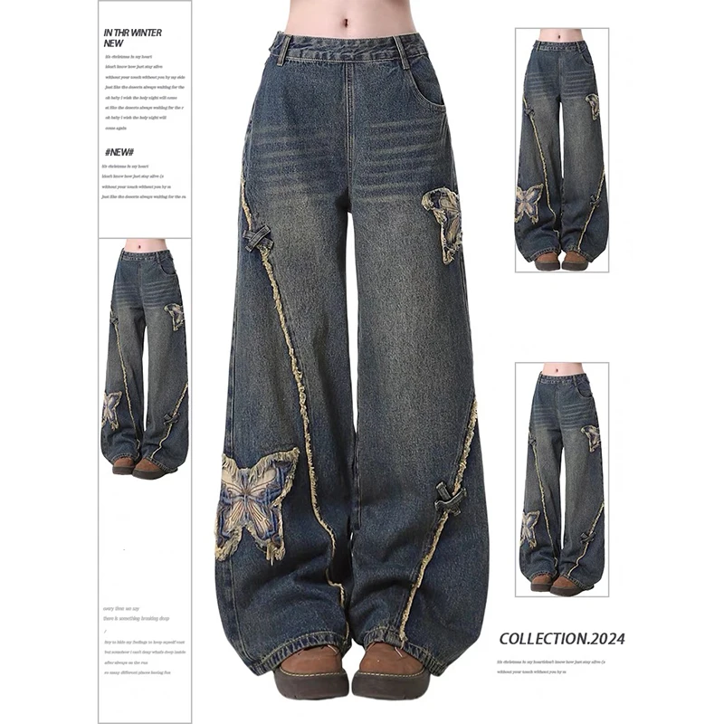 Dámske modré džínsy vrecká Harajuku 90. roky estetické džínsové nohavice y2k vinobranie japonský džínsový džínsové nohavice Trashy Clothes 2024
