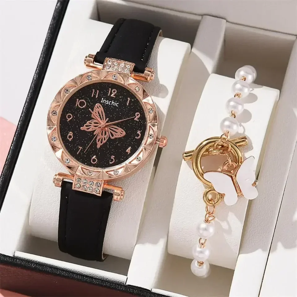 Dámske módne hodinky set no box Quartz zápästie luxusné krištáľové kamienky perlové kremenné hodinky