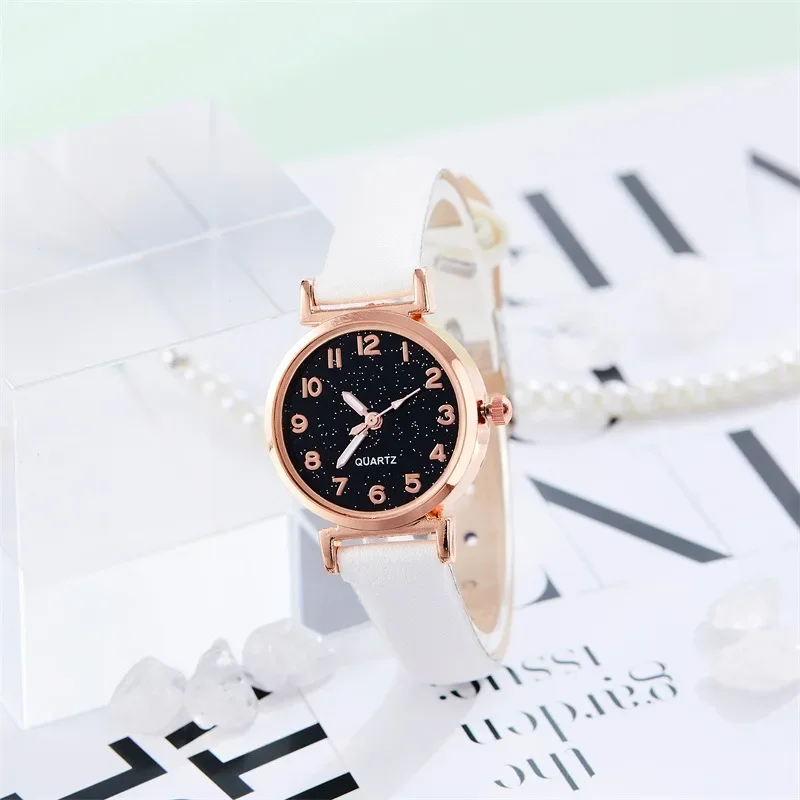 Dámske módne ležérne kožené hodinky na opasok Jednoduché dámy hviezdne oblohy okrúhle okrúhle Quartz náramkové hodinky šaty hodiny Montres femmes 시계