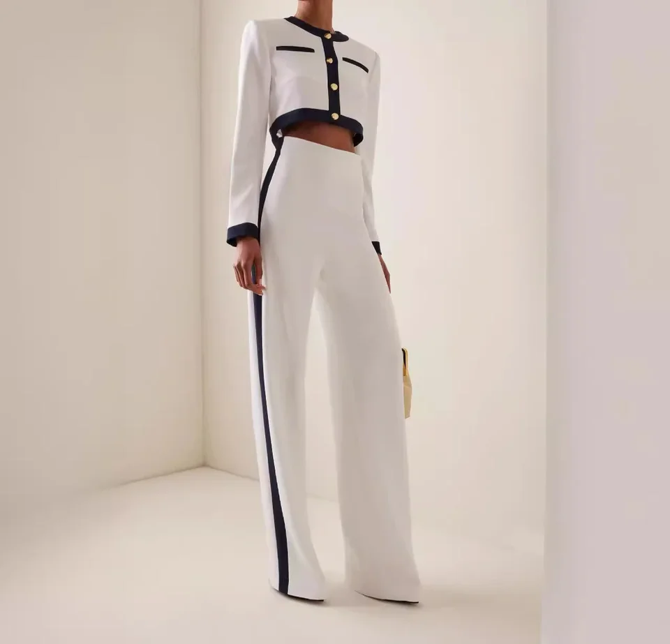 Dámske nohavice a kabáty nastavujú nový štýl profesionálny vrchol s dlhým rukávom a elegantné nohavice pre ženské Wear's Wear 2024 Autumn
