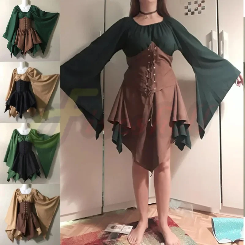 Dámske nové pásové šaty Stredoveké renesančné oblečenie retro retro kostýmy falošné dvojdielne štíhle šaty cosplay