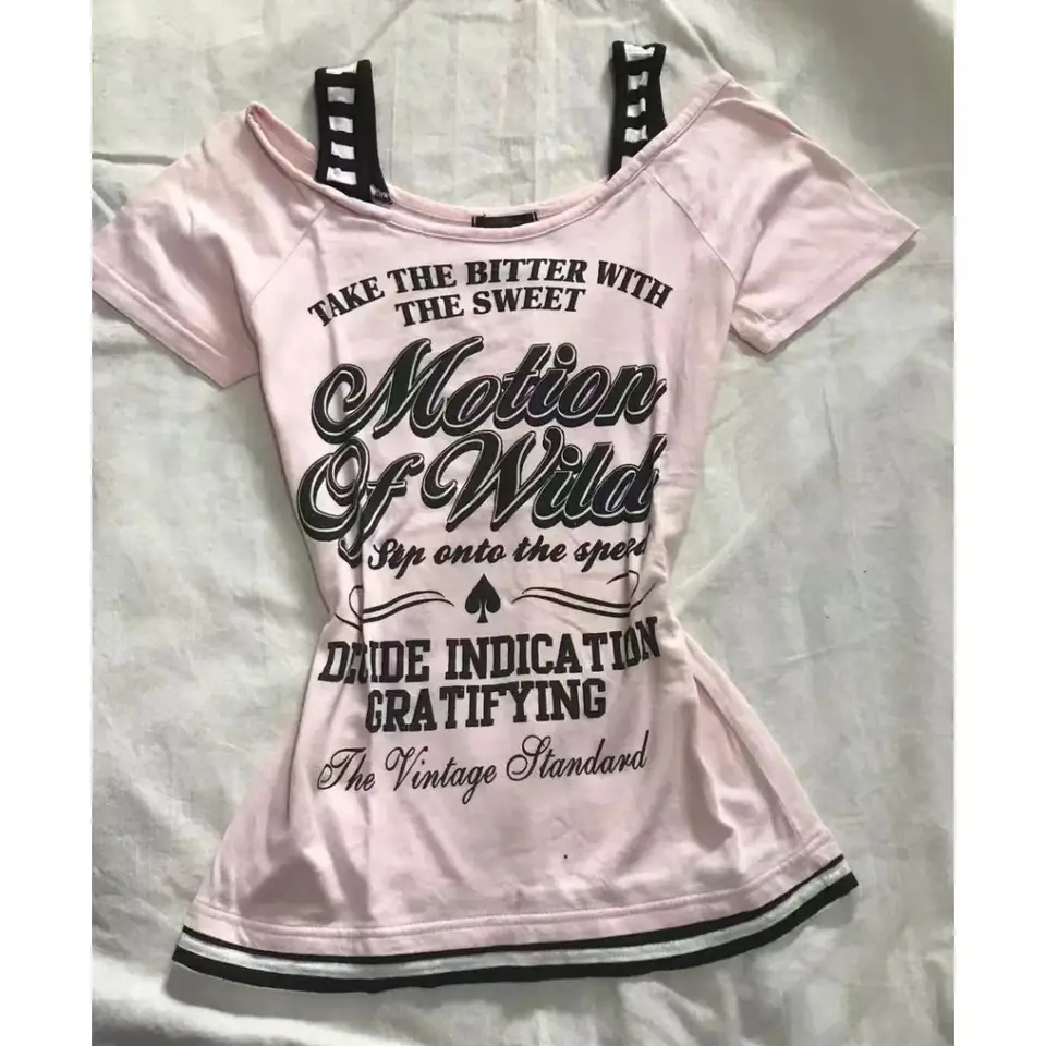 Dámske oblečenie Arcane y2k vintage subkultúra ružová slima-fit halter sklz s krátkym rukávom tlačeným tlakom ležérne vrcholy elegantné retro gotické punkové tričko
