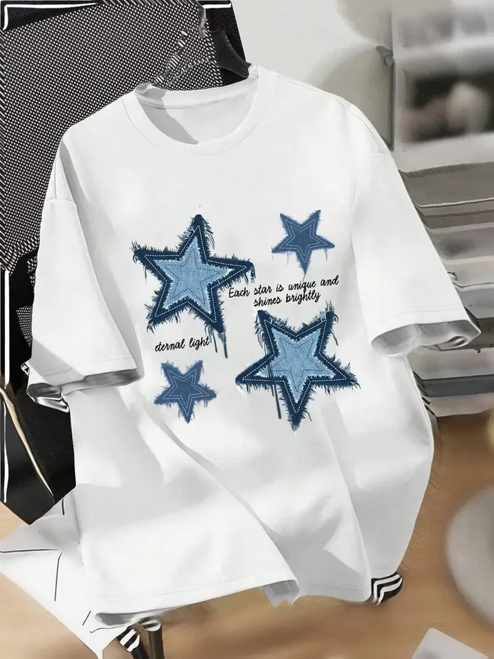Dámske oblečenie kreatívne hviezdne vzory Vytlačené módne letné tričká s krátkym rukávom teplé streetwear hip hop y2k oblečenie vrcholy