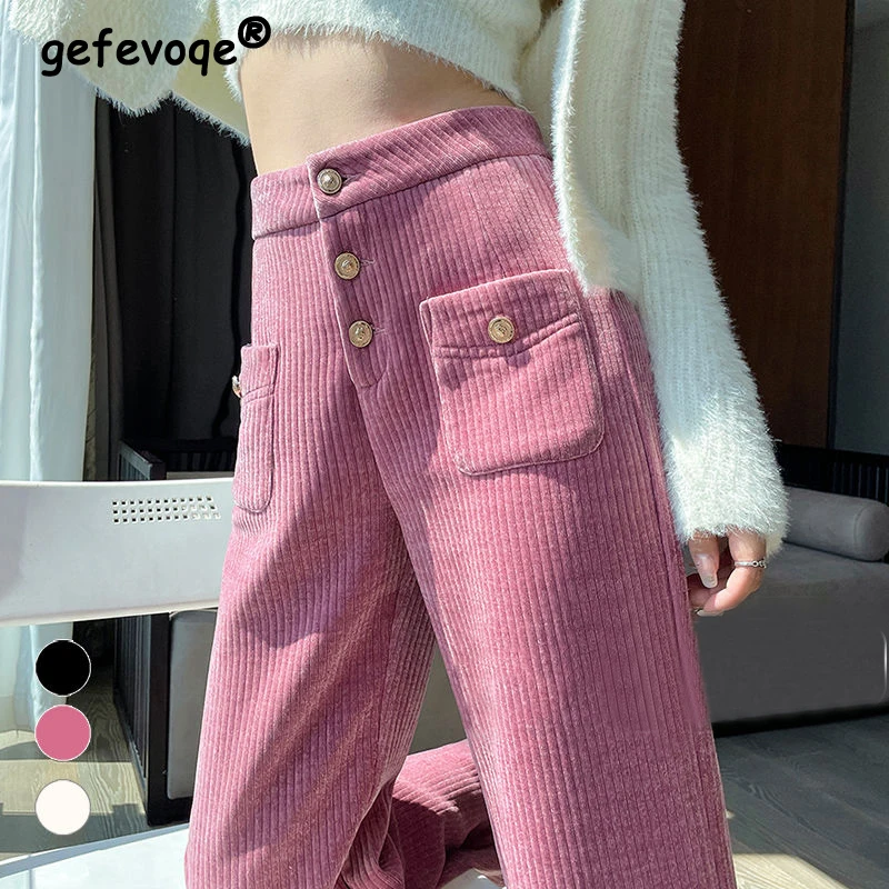 Dámske oblečenie kórejské módne streetwear široké nohavice nohavice ženské pevné plyšové priame nohavice 2023 jeseň zimné zimné neformálne pantalony
