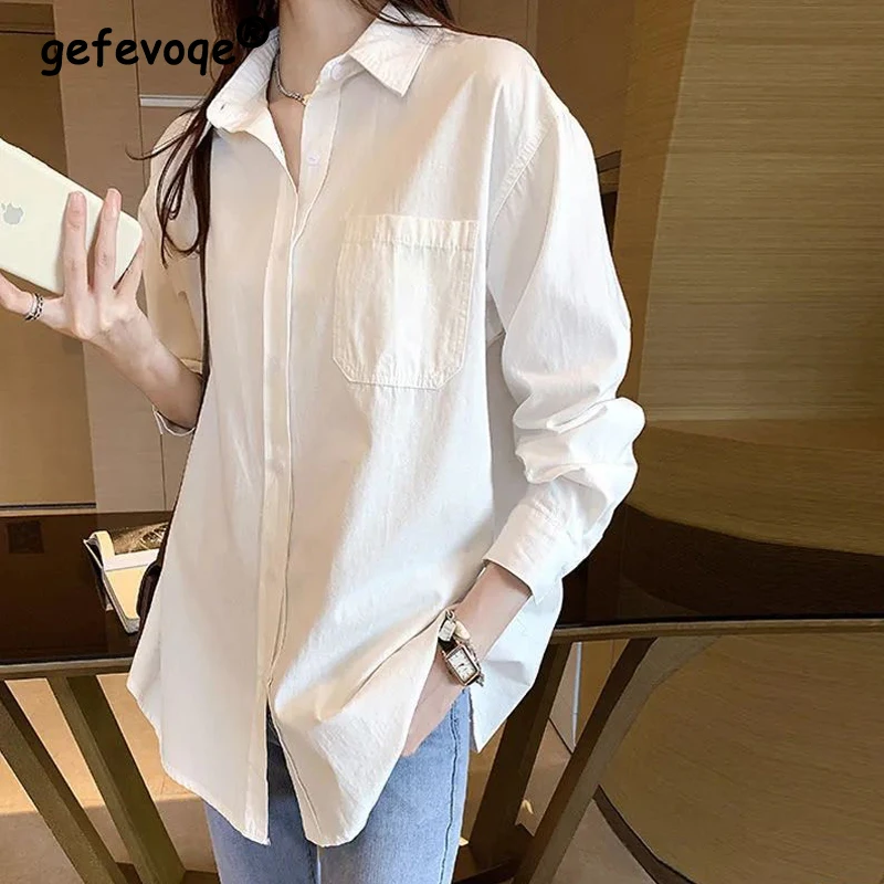 Dámske oblečenie Vintage módne nadmerné nadmerné streetwear košeľa Kórejská jednoduchá biela blúzka ženské tuniky Tops s dlhým rukávom Blusas