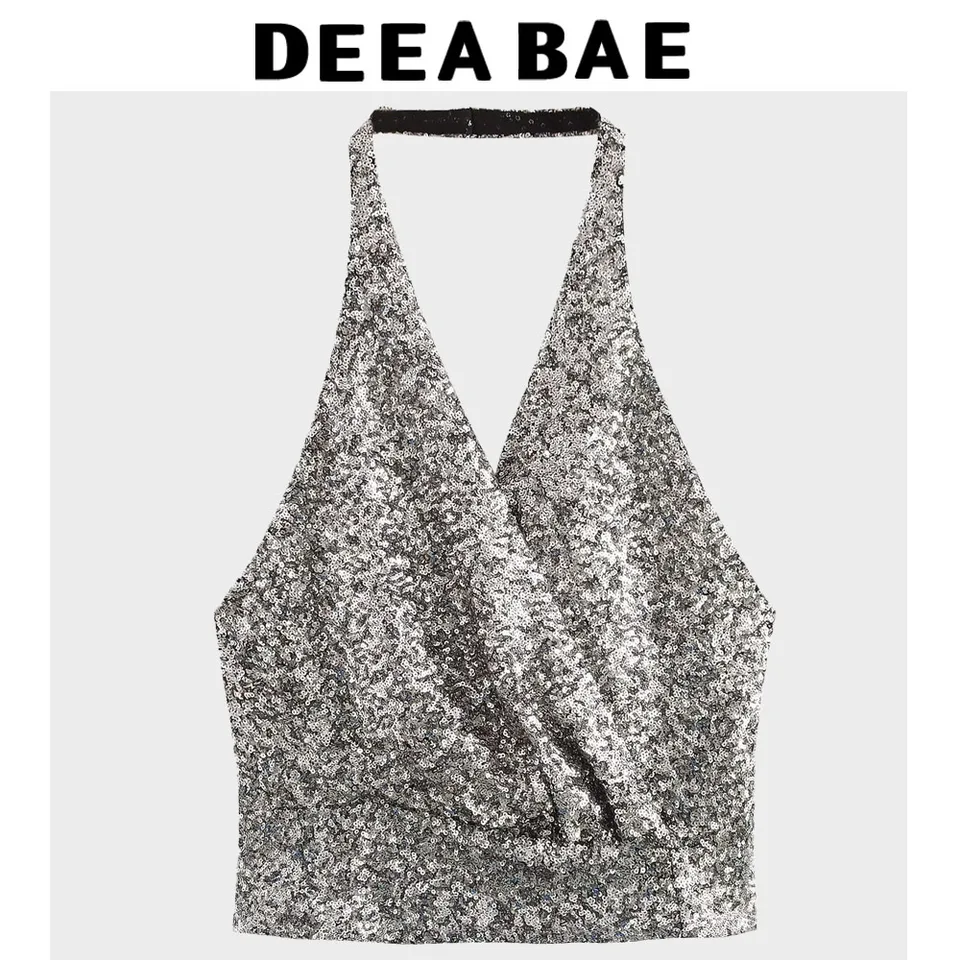 Dámske odevy Deeabae Ponuky s bezplatným prepravným bez rukávom Slim Fit Temperament Sexy backless flitry Halter Brck Top