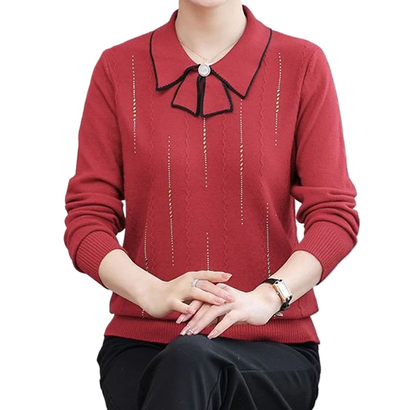 Dámske odevy Elegantné dochádzanie polo-neck pletené pulloves jesenná zimná voľná móda módy s dlhým rukávom Diamanty pre ženy pre ženy