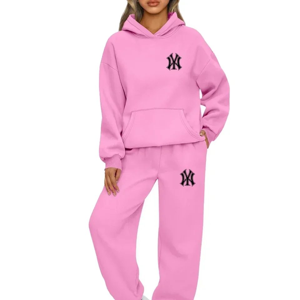 Dámske outtity Tracksuit Autumn Zimná mikina s kapucňou +čierne tepláky Vysoko kvalitné dámy Denne príležitostné teplé 2 -kusové sada