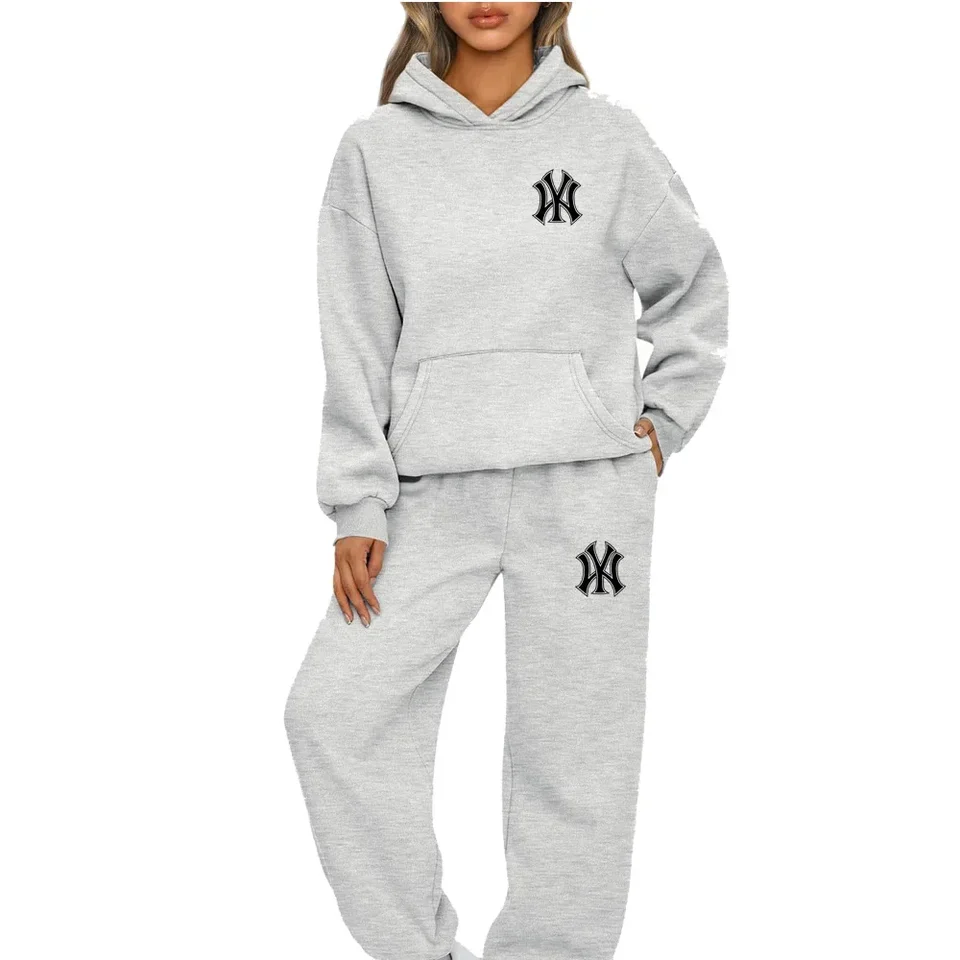 Dámske outtity Tracksuit Autumn Zimná mikina s kapucňou +čierne tepláky Vysoko kvalitné dámy Denne príležitostné teplé 2 -kusové sada