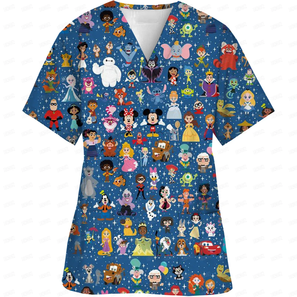 Dámske ošetrovateľské oblečenie Vysoko kvalitné Disney Print Top Top Addsence Doctors Lekárska uniforma nemocničná sestra kozmetické kozmetické kozme