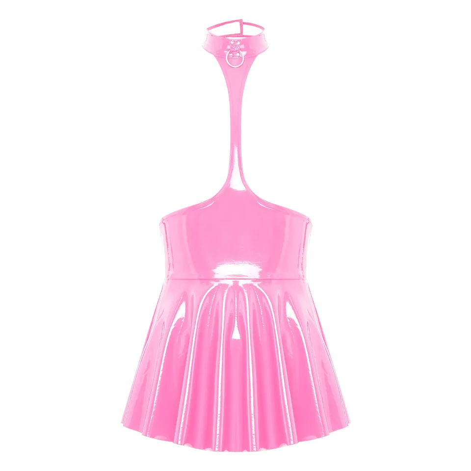 Dámske patentované kožené otvorené halebné halter halter s latexovými šaty klubové oblečenie mokrý vzhľad bez rukávov bez rukávov bez bazénov