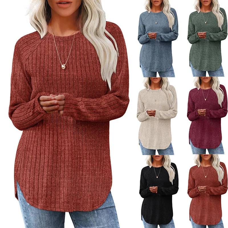 Dámske pevné pletené pullover Treast Loose Round Crck Dlhý rukáv Hnedá béžová jeseň/zimná streetwear blúzka Tops Tops