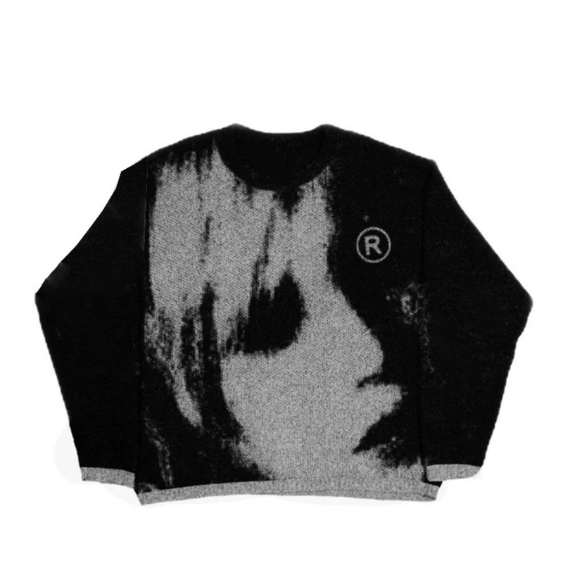 Dámske pletenie gotické zimné čierny sveter tlače vzor o krk s pulloverom Sweater Streetwear Loose Sweater bunda y2k móda