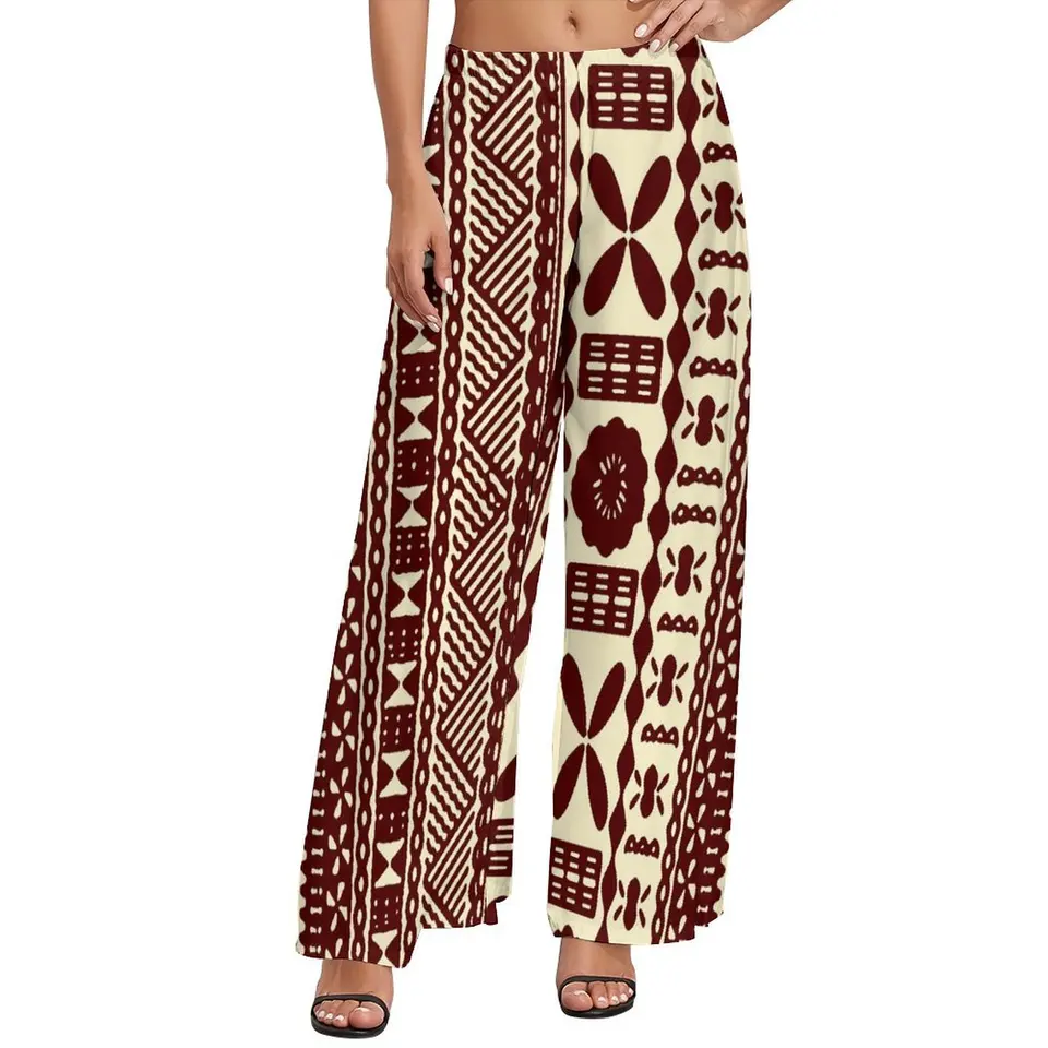 Dámske príležitostné nohavice Dámske vintage tlače široké nohavice Polynézsky kmeňový etnický štýl Samoan Mid Wauistický elastický pás
