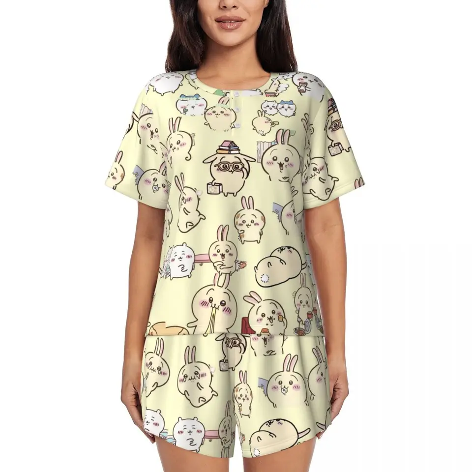 Dámske pyžamy nastavili Chiikawa Down Tops and Shorts Pajama 2 -diel pyžama femme nočné oblečenie na leto