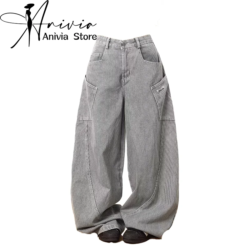 Dámske sivé džínsy Y2K Japonské nohavice Harajuku High Street Vintage 2000. Style Loose Wirle Netghtges Dáty Oblečenie 2024