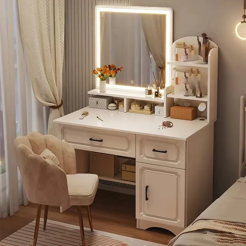 Dámske skladovacie stolové zrkadlo LED svetlá Nordic estetický make -up stôl luxusná zásuvka klasická coiffeuse nábytok dekor