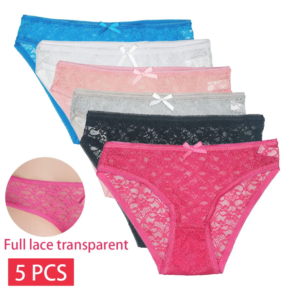 Dámske spodné prádlo 5 ks/set nového príchodu Low Rise Sexy Lace Transparentné ženské nohavičky nohavičiek