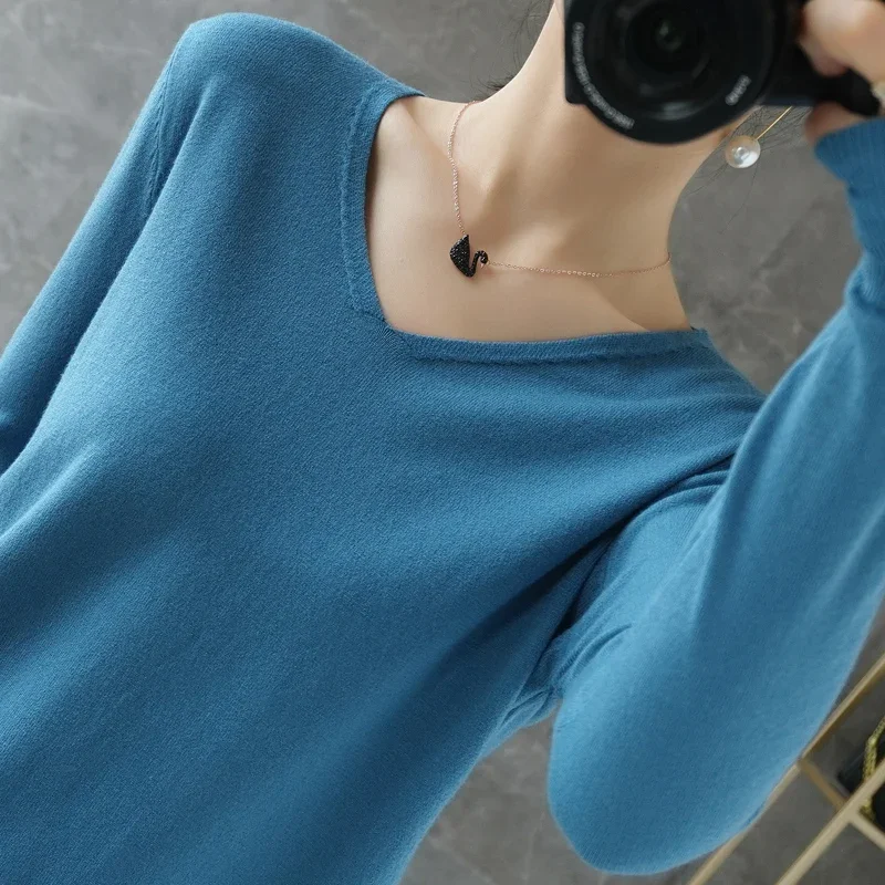 Dámske svetre Spring Jeseň V krk pletene Vysoké pullovy voľné spodné tričko Cashmere módny jumperový masívny ružový sveter