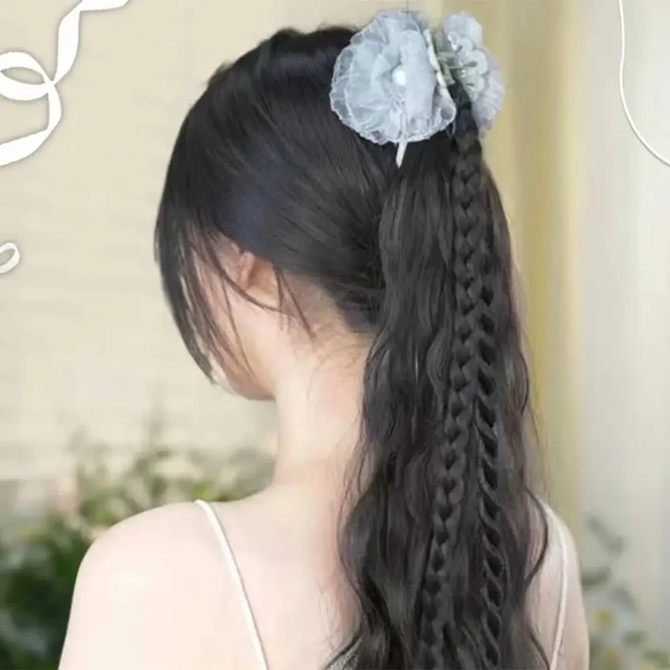 Dámske syntetické parochne Dlhé vlnité cop vodné zvlnenie zvlnenie Twist Braid Grab High cop