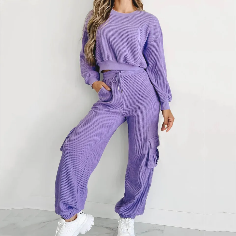 Dámske súpravy Trend 2024 Dámske príležitostné súpravy Tracksuit Autumn a Winter Top Top Pant Set Fashions Mikiny bez kapucky 신상니트