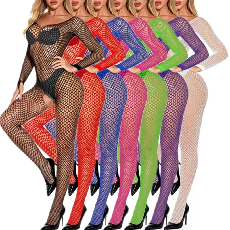 Dámske telesscockings Dámske spodné prádlo Sexy otvorené rozkroky Catsuit BodySuit Meh Fishnet pančucháče erotické spodné prádlo Sleewear
