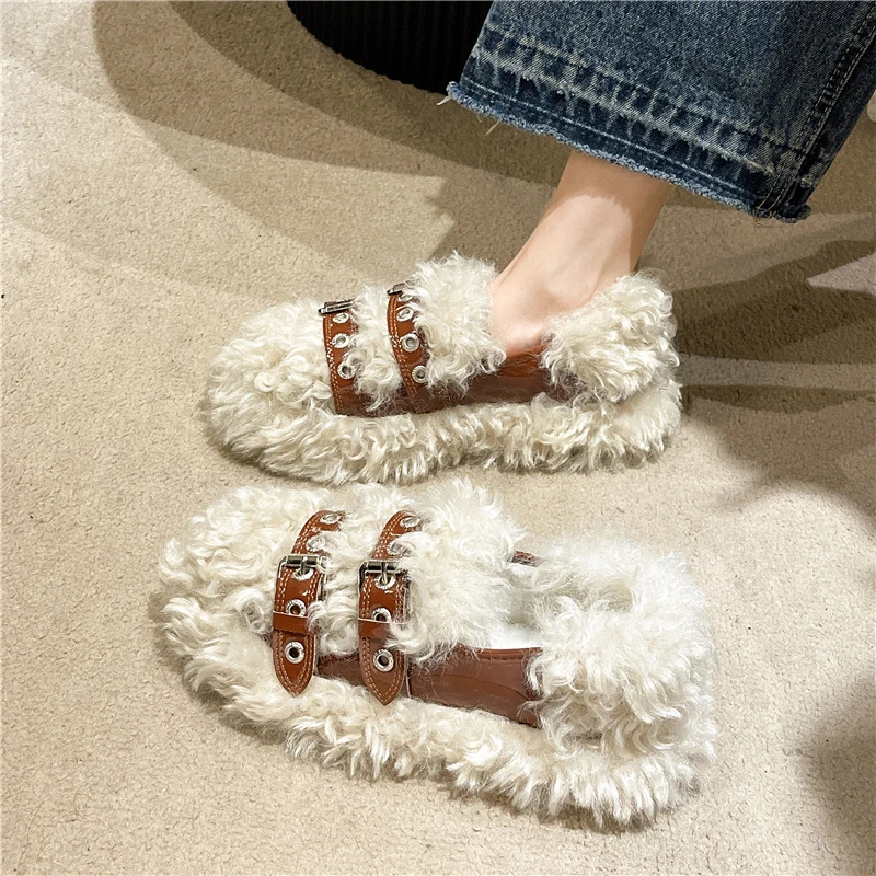 Dámske topánky Jeseň Slip-On Laafers Fur ženská obuv ležérne tenisky Sneik na špičke Plytké ústa padajú na zimné šaty biele