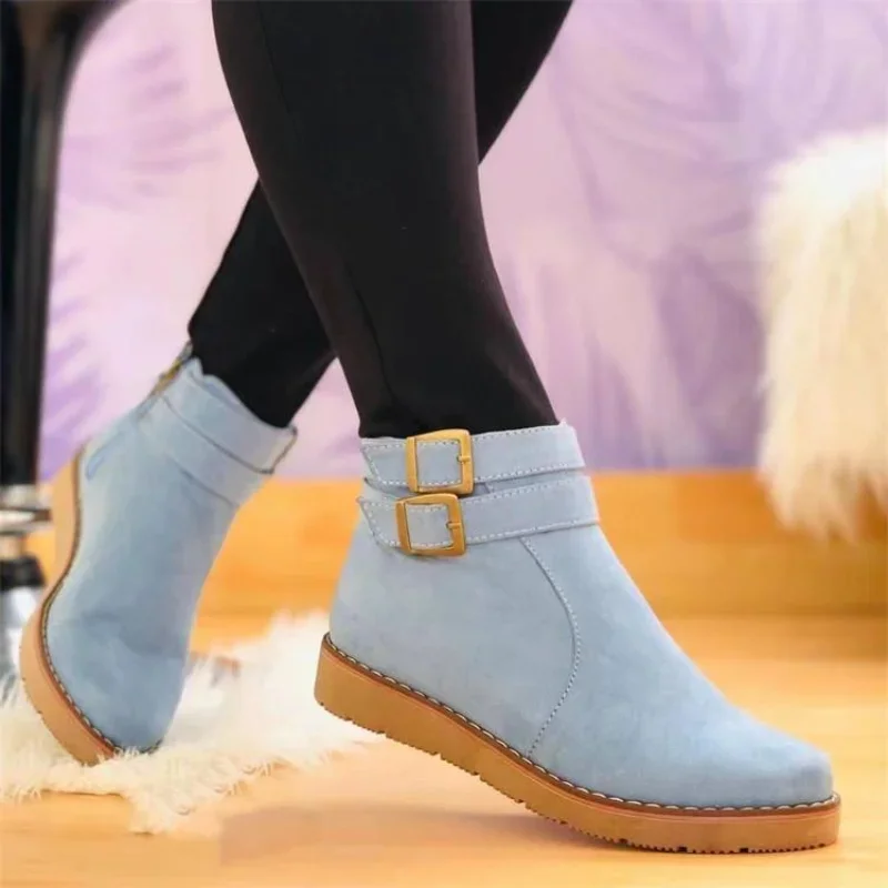 Dámske topánky Jeseň Zimná zima Nová bočná zips členok topánky Ženy Nízka päta nízka trubica Študentská vysoká škola topánky Women Botas de Mujer