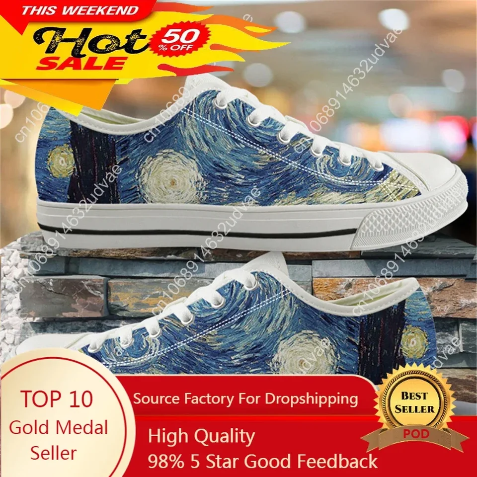 Dámske topánky Príležitostné Vincent Van Gogh Starry Night Print Dámske nízke topánky Canvas Flats topánky pre dievčatá 2024 jeseň Zapatillas de Mujer