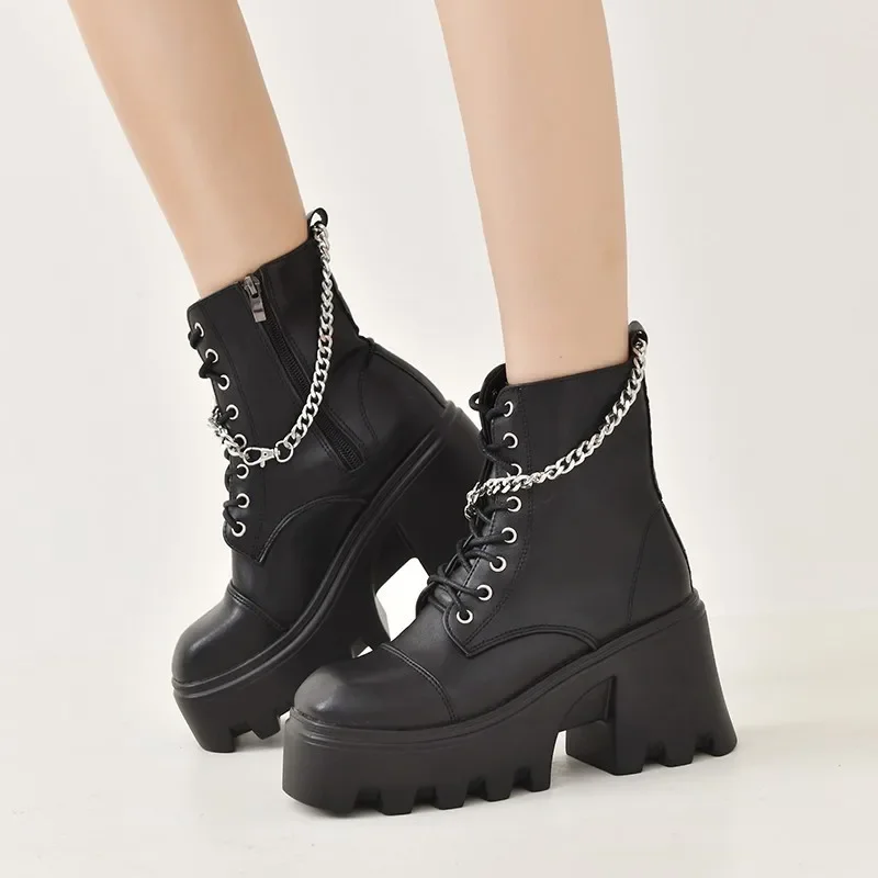 Dámske topánky Rivet Dámske topánky Chunky Hee Ladies Shoes Platform zips zips kožené topánky dámske topánky Trend 2024 tenisky členky topánky